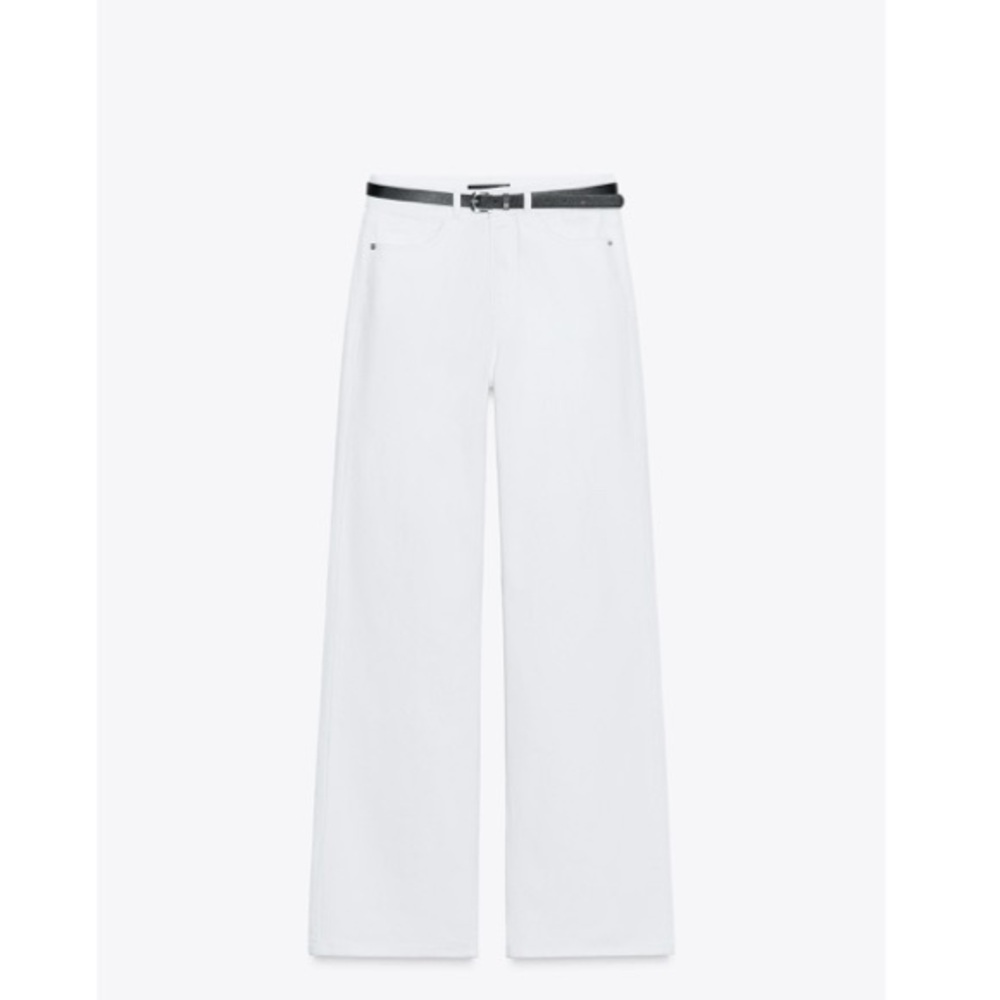 New! Zara White Straight- Full Leg Pants high-waist